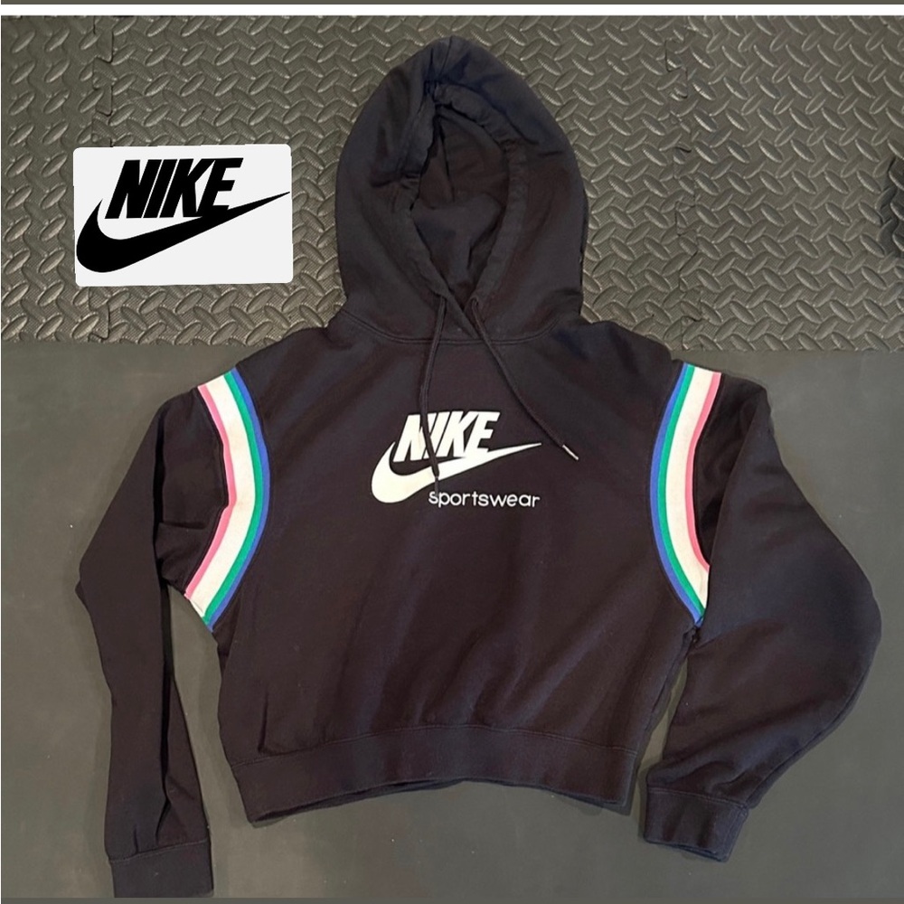 Nike Women's Black Cropped Hoodie with Colorful Accents